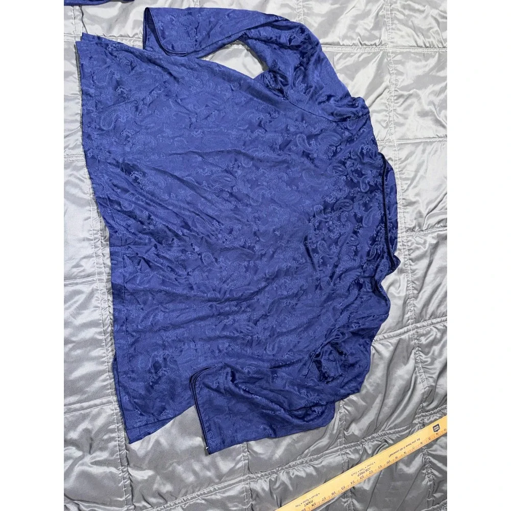 Miss Elaine Woman Pajama Set Navy Blue Paisley Jacquard 2pc Long Sleeve 3X